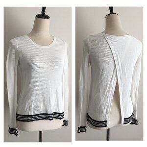 RAG & BONE Long Sleeve White Black Trim Perforated Knit Overlay Cut Back Sweater